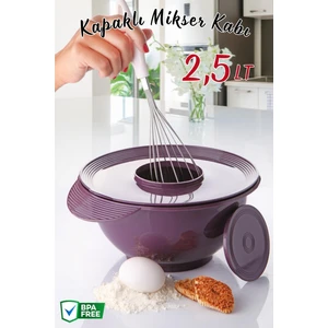 Nandy Home Kapaklı Sıçratmaz Mikser - Blender Kabı - Kase 2,5 Litre Mürdüm