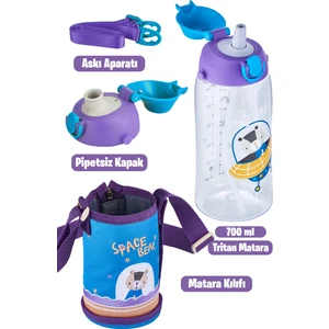 Büyük Boy - Kılıflı 2 Ayrı Kapaklı Pipetli/pipetsiz Tritan Su Matarası 700 ml