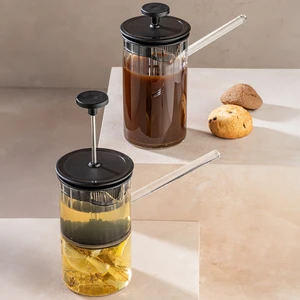 Meleni Home 2'li Ateşe Dayanıklı Borosilikat Cam Frenchpress - Bitki Çayı  Filtre Kahve Demliği 450 ml
