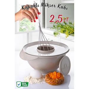 Nandy Home Kapaklı Sıçratmaz Mikser - Blender Kabı - Kase 2,5 Litre Taş Gri