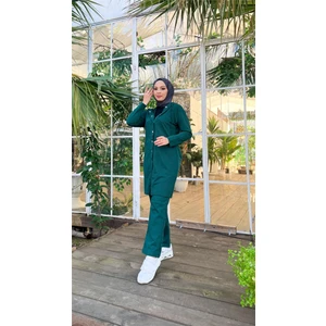 Çıtçıtlı Kapşonlu Uzun Tunik Pantolon İkili Tesettür Eşofman Takımı - 03078 - Nefti