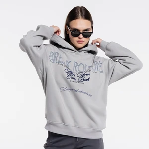 Friday Offset Matt Kadın Açık Gri Ekstra Oversize Kapüşonlu Hoodie Sweatshirt - Şardonlu 3 Iplik
