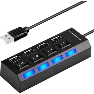 4 Port USB 2.0 Çoklayıcı Çoğaltıcı Hub Anahtarlı Işıklı On Off Tuşlu