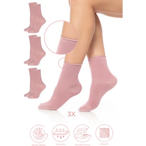 Bambu Kadın Lastiksiz Soket Dikişsiz Premium Çorap 3'lü Paket / Iz Bırakmaz / Sıkmayan Çorap