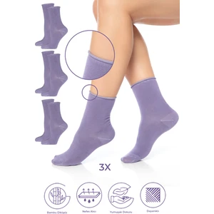Bambu Kadın Lastiksiz Soket Dikişsiz Premium Çorap 3'lü Paket / Iz Bırakmaz / Sıkmayan Çorap