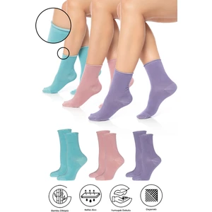 Bambu Kadın Lastiksiz Soket Dikişsiz Premium Çorap 3'lü Paket / Iz Bırakmaz / Sıkmayan Çorap