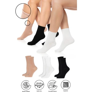 Bambu Kadın Lastiksiz Soket Dikişsiz Premium Çorap 3'lü Paket / Iz Bırakmaz / Sıkmayan Çorap