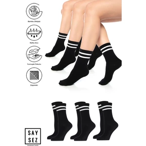 Bambu Unisex Tenis Kolej Çizgili Premium Dikişsiz Soket Çorap 3'lü Paket / Spor - Günlük Kullanım