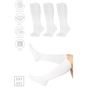 Bambu Kadın Dizaltı Premium Düz Renk Yumuşak Uzun Dikişsiz Çorap 3'lü Paket / Teni Göstermeyen Çorap