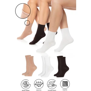 Bambu Kadın Lastiksiz Soket Dikişsiz Premium Çorap 3'lü Paket / Iz Bırakmaz / Sıkmayan Çorap