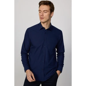 Klasik Fit Pamuklu Kolay Ütü Düz Lacivert Erkek Gömlek
