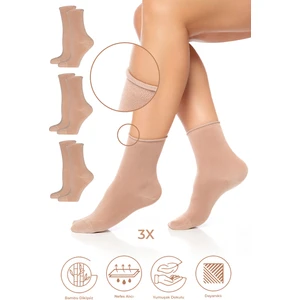 Bambu Kadın Lastiksiz Soket Dikişsiz Premium Çorap 3'lü Paket / Iz Bırakmaz / Sıkmayan Çorap