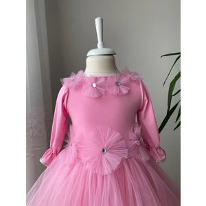 Berrince Tasarım Uzun Kollu Tül Etekli Çocuk Abiye Elbise