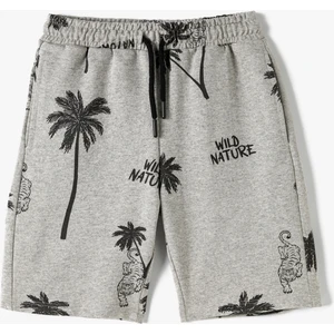 Şort Kaplan Baskı Detaylı Cepli Beli Bağlamalı