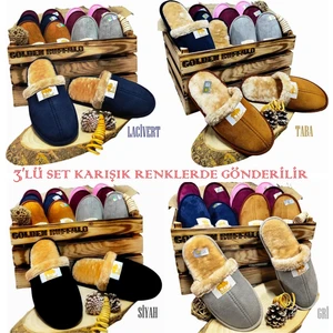 Golden Buffalo 3 Çift Kaliteli KARIŞIK RENK Ev Terliği Yünlü Misafir Çeyiz Bohça Gelin Damat Terliği