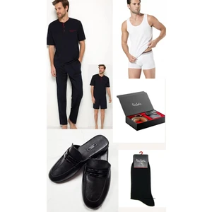 Pierre Cardin 5li Kutulu Erkek Çeyiz Paketi Pijama Takım & Şort Atlet Boxer Çorap - Kemer Cüzdan Set ve Terlik H