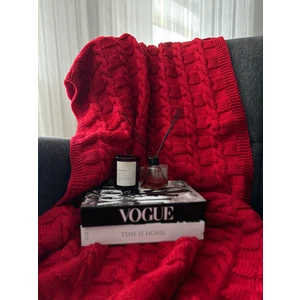 Kareli Saç Örgülü Triko Tv Battaniyesi Koltuk Şalı