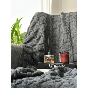 Kareli Saç Örgülü Triko Tv Battaniyesi Koltuk Şalı