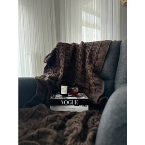 Kareli Saç Örgülü Triko Tv Battaniyesi Koltuk Şalı