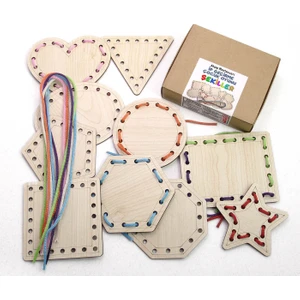 Tasarım Şeker Ahşap Şekiller Ip Geçirme Kutulu Oyun, Montessori Ahşap  El Kası Geliştirme Eğitici Oyun