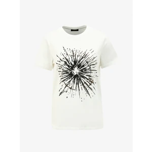 Bisiklet Yaka Baskılı Kırık Beyaz Kadın T-Shirt F4SL-TST0634