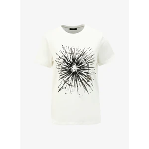 Bisiklet Yaka Baskılı Kırık Beyaz Kadın T-Shirt F4SL-TST0634