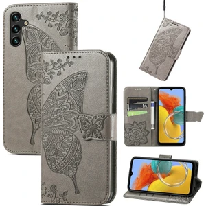 BDT Boutique Samsung Galaxy M14 5g Kelebek Kanatları Narin Çiçekler Flip Darbeye Deri ile Uyumlu Telefon Kılıfı (Yurt Dışından)