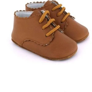 Funny Baby Bağcıklı Hakiki Deri Erkek Bebek Ayakkabısı Taba 4038