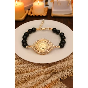 Minimalist Tasarım Çeyrek Altın Çerçeveli Bileklik, Çerçeveli Inci Bileklik  Oniks Doğal Taş Bileklik, Çeyrek Altın Takılan Bileklik