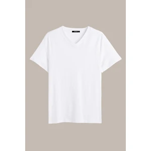 Erkek Beyaz Slim Fit Pamuklu Kısa Kollu V Yaka T-Shirt