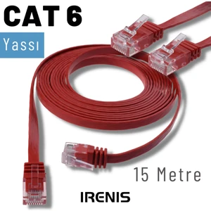 15 Metre Cat6 Kablo Yassı Ethernet Network Lan Ağ Internet Kablosu