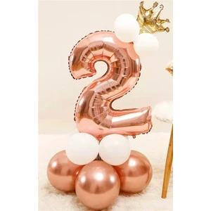 Le Mabelle Rose 2 Rakamı Taçlı Balon Set