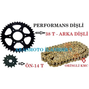 Aras Moto Pulsar NS200 - RS200 Performans Dişli Seti ve Kmc Marka Oringli Zincir 38T*14T- Arasmoto