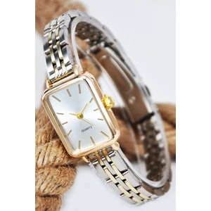 Vintage Hediyelik Kadın Kol Saati Gümüş & Altın Renk Şık Sade SU-545-090
