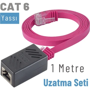 1 Metre Cat6 Kablo Uzatma Seti, Yassı Ethernet Kablo ve Ekleyici