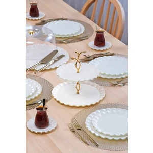 Solid Krem Wavy Altın Yaldızlı 6 Kişilik 34 Parça Pasta Servis Takımı