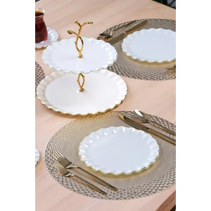 Solid Krem Wavy  Altın Yaldızlı 6 Kişilik 26 Parça Pasta Takımı