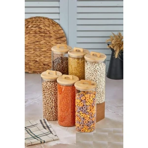 Borosilikat Cam Kavanoz 6 Adet -Bambu Vakumlu Kapak CKR2961