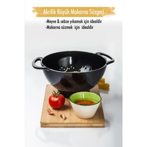 EW's Kitchenware Akrilik Siyah Makarna Süzgeçi & Sebze Meyve Süzgeçi