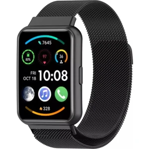 Huawei Watch Fit 2 Uyumlu Hasır Metal Örgü Işlemeli Mıknatıslı Kordon Kayış