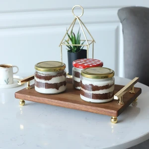 Ahşap Altın Boncuk Ayaklı Florya 30X20 cm Tepsi