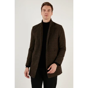 Slim Fit Tek Yırtmaçlı Düğmeli Astarlı Kaşe Kaban Erkek Kaban 5840110E