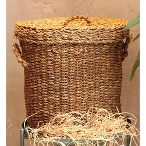 Dekoratif Yuvarlak Kapaklı Çamaşır Sepet Düzenleyici 35X38CM