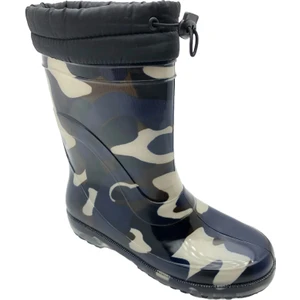 Çiğdem Kundura Çiğdem Içi Tüylü Kamuflaj Desenli Lastik Çizme  - Mavi-Gri - 41 - ST01598-MAVİ-GRİ-41