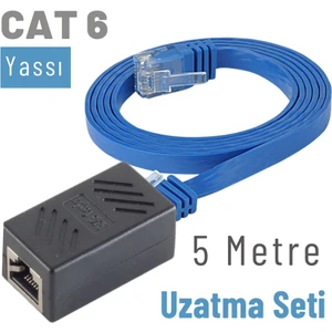 5 Metre Cat6 Kablo Uzatma Seti, Yassı Ethernet Kablo ve Ekleyici