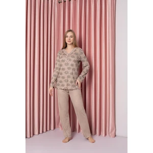 Mutlu City Kadın V Yaka Puantiye Desen Bambu Interlok Anne Pijama Takımı P5046
