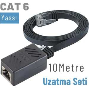 10 Metre Cat6 Kablo Uzatma Seti, Yassı Ethernet Kablo ve Ekleyici