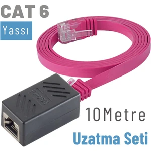 10 Metre Cat6 Kablo Uzatma Seti, Yassı Ethernet Kablo ve Ekleyici