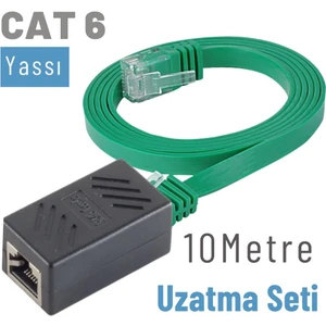 10 Metre Cat6 Kablo Uzatma Seti, Yassı Ethernet Kablo ve Ekleyici