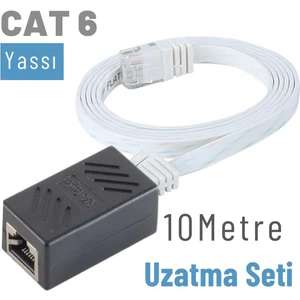 10 Metre Cat6 Kablo Uzatma Seti, Yassı Ethernet Kablo ve Ekleyici